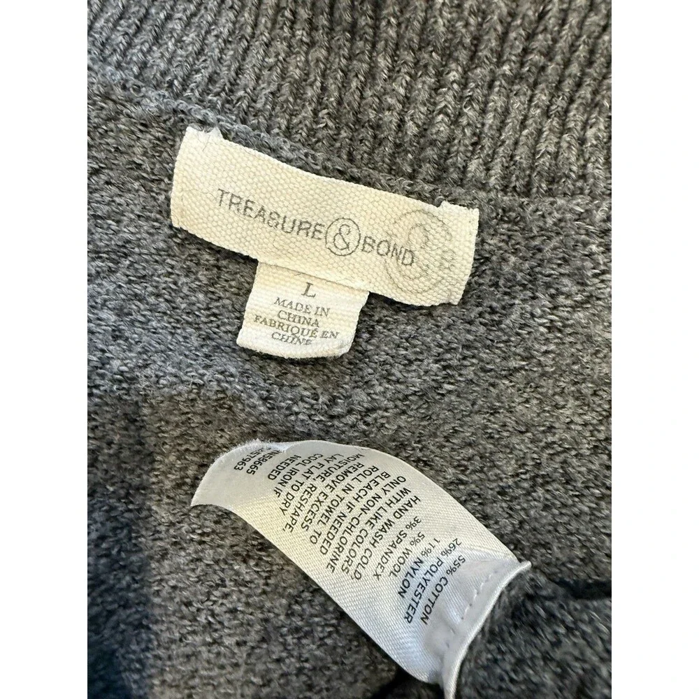 Treasure & Bond Sweater Women Large Grey Cotton Wool Travel Minimal Stretch Knit